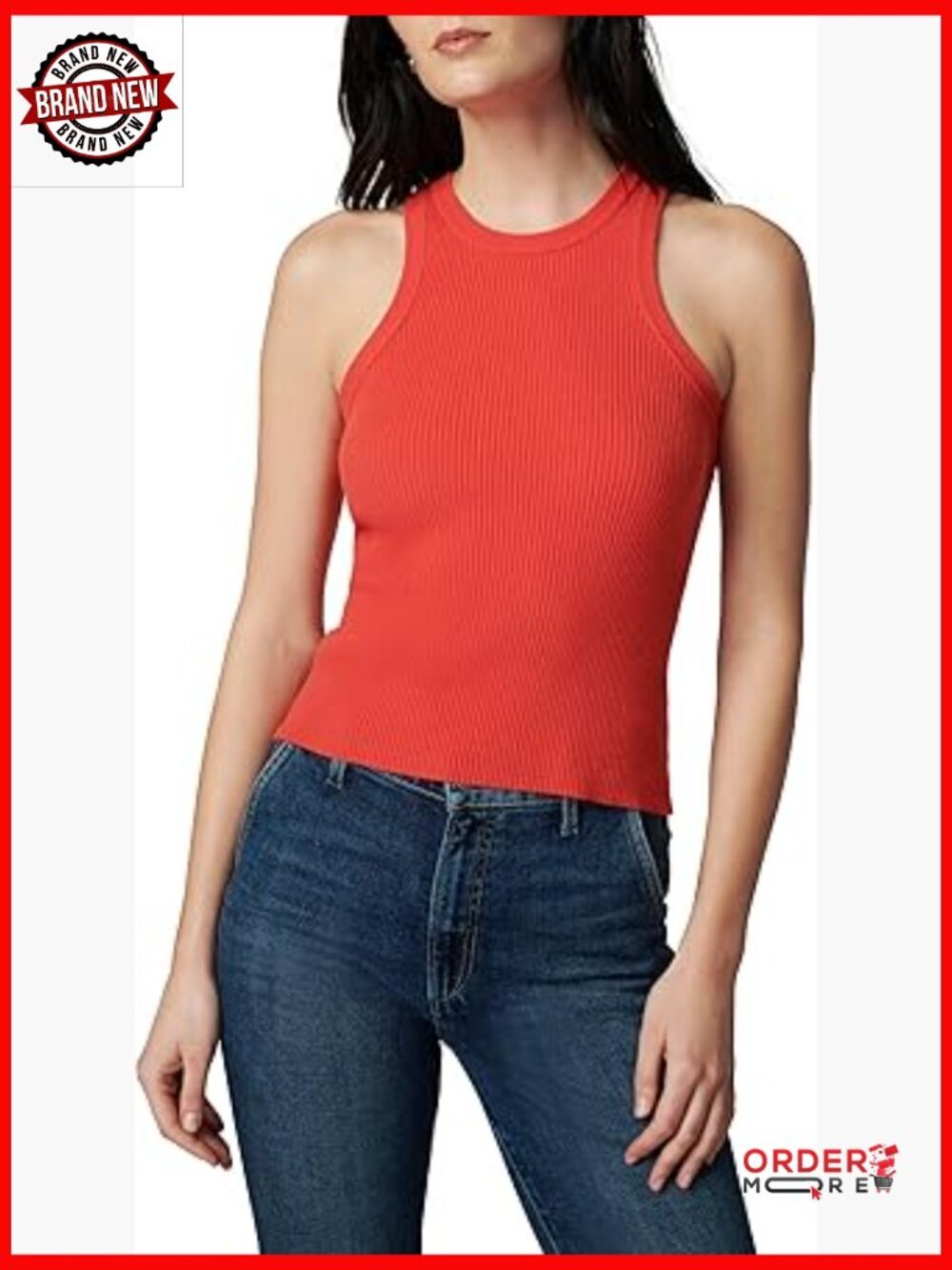 Sleeveless Tank Top with Crew Neck and T Back, Fitted